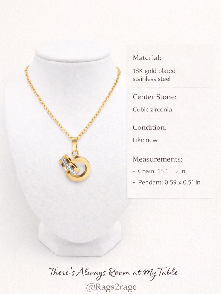 18k Gold Plated Roman Numeral Rings Necklace Cubic Zirconia Stainless Steel